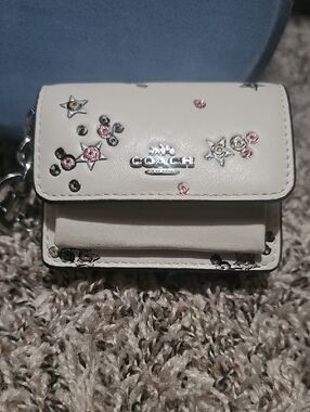 Coach White Floral Studded Mini Wallet